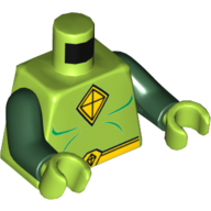 Torso Muscles Outline with Yellow Kite Diamond Shape Logo and Belt Print, Dark Green Arms, Lime Hands