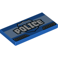 Tile 2 x 4 with White 'POLICE', Blue Shield and Dark Bluish Gray Vents Print