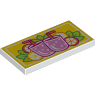 Tile 2 x 4 with Magenta Drinks with Straws and Citrus Fruits on Yellow Background Pattern