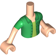 Minidoll Torso Boy with Light Nougat Arms and Hands with Green Shirt with Pocket, over Lime Undershirt, and Green Short Sleeves Print