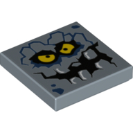 Tile 2 x 2 with Groove with Rock Monster Face, Dark Blue Spots and Yellow Eyes Print (Brickster)