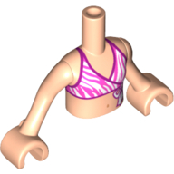 Minidoll Torso Girl with Dark Pink and White Bikini Top with Magenta Edges Print, Light Nougat Arms with Hands