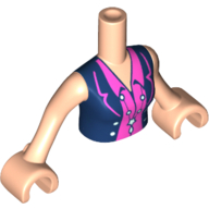 Minidoll Torso Woman with Dark Pink Shirt with Collar and White Necklace Print, Light Nougat Arms and Hands