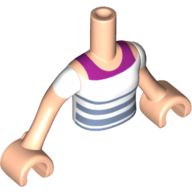 Minidoll Torso Girl with Magenta Undershirt and White and Blue Striped Top Print, Light Nougat Arms and Hands (Emily Jones)