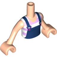Minidoll Torso Girl with Dark Blue Overalls with Magenta Buckles over White and Lavender Striped T-Shirt Print, Light Nougat Arms with Hands