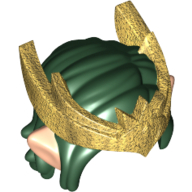 Hair and Tiara, Mid-length (Hole in Back) and Light Nougat Elf Ears and Pearl Gold Wing-Shaped Tiara with Pointed Center Shield