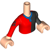 Minidoll Torso Girl with Black and Red Top with Blue Collar Print, Black Arm Left and Red Arm Right with Light Nougat Hands