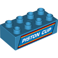 Duplo Brick 2 x 4 with White 'PISTON CUP' Print