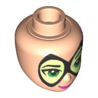 Minidoll Head with Thin Pointed Mask with Yellowish Green Lenses, Bright Green Eyes and Lips Print (Batgirl)