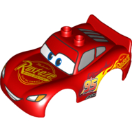 Duplo Car Body 2 Top Studs & Spoiler with Lightning McQueen Rust-Eze and Wide Smile Print