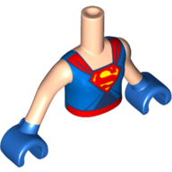 Minidoll Torso Girl with Blue Top with Red Cape Straps and 'S' Symbol and Belt Print, Light Nougat Arms with Blue Hands Print (Supergirl)