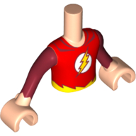 Minidoll Torso Boy with Light Nougat Arms and Hands with Red Shirt, Yellow Lightning in White Circle, and Dark Red Sleeves Print (The Flash)