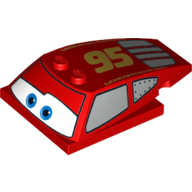 Wedge Curved 6 x 4 x 1 1/3 with 4 x 4 Base with Blue Eyes, Windows and '95' Print (Lightning McQueen)