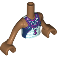Minidoll Torso Girl with Light Aqua Top with Dark Blue and Magenta Trim, Flask, Metallic Light Blue Accents Print, Medium Nougat Arms with Hands