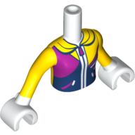 Minidoll Torso Girl with Yellow Top with Dark Blue and Magenta Zip-Front Print, White Arms and Hands with Yellow Sleeves Print