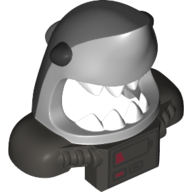 Mask Shark Head with Wide Open Mouth with White Teeth, Black Eyes, and Front Panel with Battery Print
