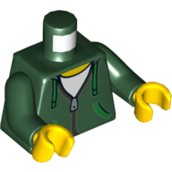 Torso Hoodie with Silver Zipper and Green Ties and Pockets over White Shirt Print, Dark Green Arms, Yellow Hands