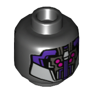 Minifig Head Sakaarian, Dual Sided, Purple and Silver Armour, 4 Magenta Eyes Print [Hollow Stud]