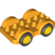 Duplo Car Base 2 x 6 - 4 Yellow Wheels with Black Tires on 4 Fixed Axles