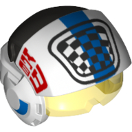 Helmet with Visor Rebel Pilot, Raised Front, Trans-Yellow Visor, Blue Stripe and Checker Flag Print