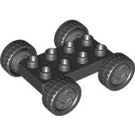 Duplo Car Base 2 x 4 with Fixed Axles - 27.5 Black Tires and Dark Bluish Gray Wheels