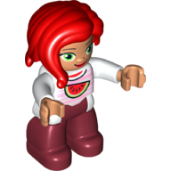 Duplo Figure with Long Hair Section in Front, with Watermelon on Shirt Print