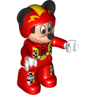 Duplo Figure Mickey Mouse, Red Race Driver Jumpsuit, Helmet