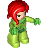Duplo Figure with Long Hair Section in Front, Lime Legs, Bright Green Hands, Green Leaves Print (Poison Ivy)