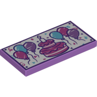 Tile 2 x 4 with Colored Birthday Cake and Balloons on White Background Print