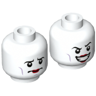 Minifig Head Jestro, Dual Sided, Eyebrows, Red Lipstick, Wide Grin / Worried Print [Hollow Stud]