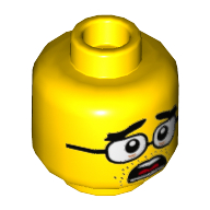 Minifig Head Nomis, Dual Sided, Thick Eyebrows, Square Glasses, Stern / Scared Print [Hollow Stud]
