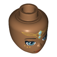 Minidoll Head with Metallic Blue Eyes, Pink Lips, Gold and Metallic Blue Elves Tribal Print (Lumia)
