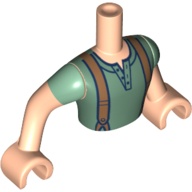 Minidoll Torso Man with Sand Green Shirt with Brown Suspenders, Light Nougat Arms