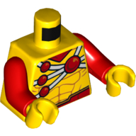 Torso Muscles, White Straps with Red Circles Print (Firestorm), Red Arms, Yellow Hands