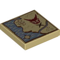 Tile 2 x 2 with Treasure Map with Black 'X' and Red Mask Print
