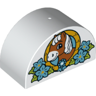 Duplo Brick 2 x 4 x 2 Curved Top with Horse Head in Flowers Print