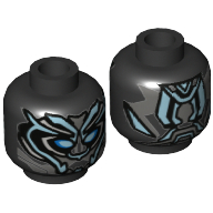 Minifig Head Black Panther, Armor, Blue Eyes, Metallic Blue Panels Print [Hollow Stud]