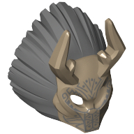 Mask Ornate with Antelope Horns, Dark Bluish Gray Lion Mane and Tribal Markings Print