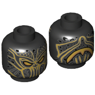 Minifig Head Erik Killmonger (Golden Jaguar), Gold Mask, Eyes, and Details Print [Hollow Stud]