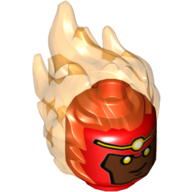 Minifig Head Special with Trans-Orange Flames and Reddish Brown Face, and Gold Headband Print (Firestorm)