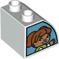 Duplo Brick 2 x 2 x 1 1/2 with Curved Top, and Window with Girl and Boy on Opposite Sides Print