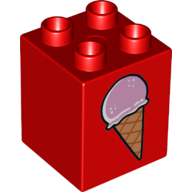 Duplo Brick 2 x 2 x 2 with Ice Cream Cone on 2 sides, Normal/Dropped Print