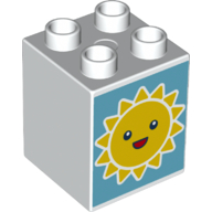 Duplo Brick 2 x 2 x 2 with Face on 2 Sides, Day Sun/Night Moon Print
