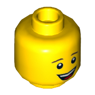 Minifig Head, Brown Eyebrows, Open Mouth Smile with White Teeth and Red Tongue Print
