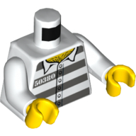 Torso Prisoner Shirt with Dark Bluish Gray Stripes, '50380', 6 Buttons Print, White Arms, Yellow Hands
