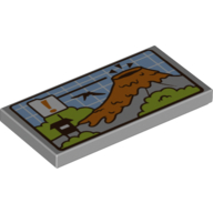 Tile 2 x 4 with Map Mountain/Volcano Warning print