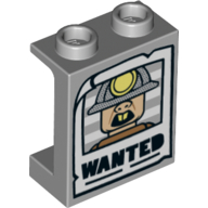 Panel 1 x 2 x 2 [Side Supports / Hollow Studs] with Wanted Poster, Head with Mining Helmet print