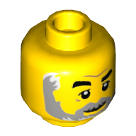 Minifig Head, Thick Eyebrows, Grey Beard and Mustache Print