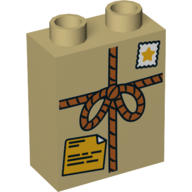 Duplo Brick 1 x 2 x 2 with Tied Parcel with Star Stamp and Orange Shipping Label Print