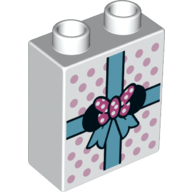 Duplo Brick 1 x 2 x 2 with Gift with Minnie Mouse Ears & Bow Print